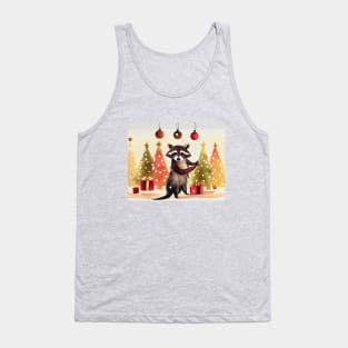 Raccoon Decorating Christmas Tree Tank Top